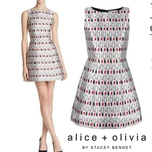 alice + olivia lindsey jacquard lipstick print mini dress, women’s 4